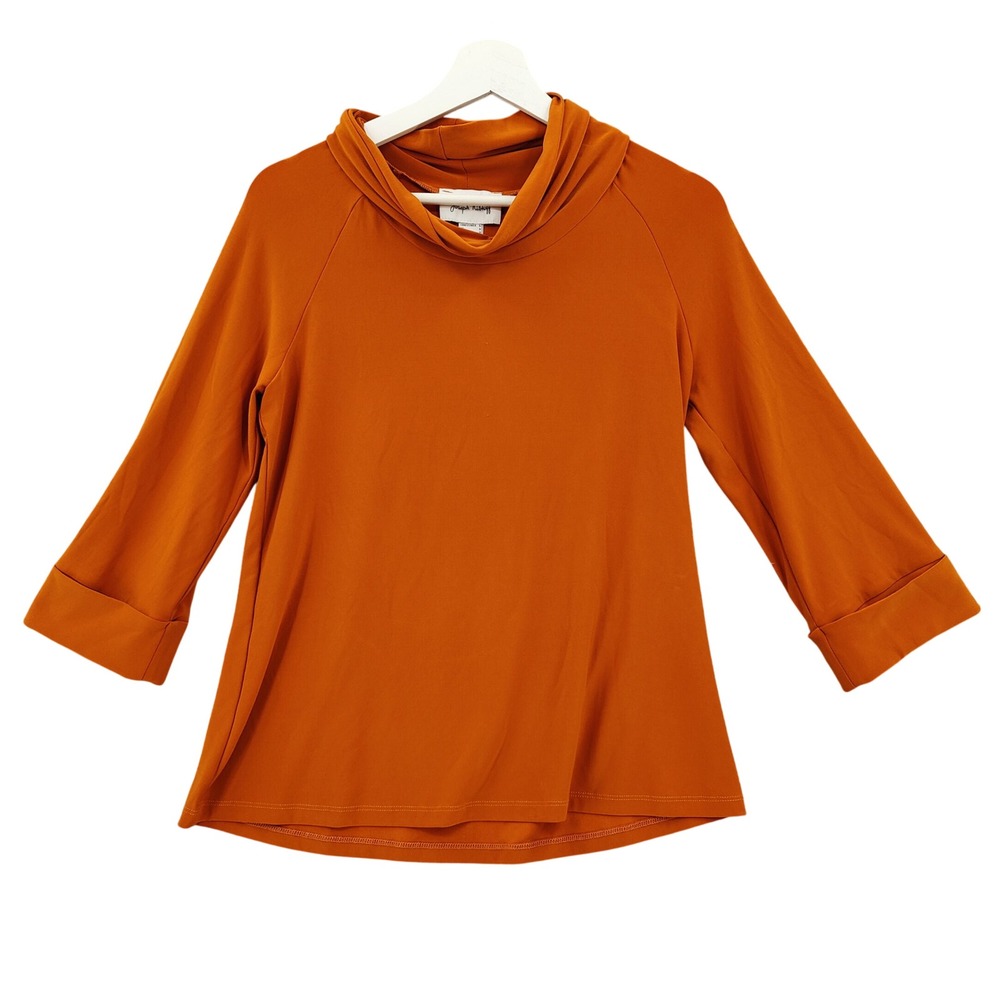 Joseph Ribkoff Women Dark Academia Top 6 Burnt Orange Cowl Neck Blouse Fall Chic